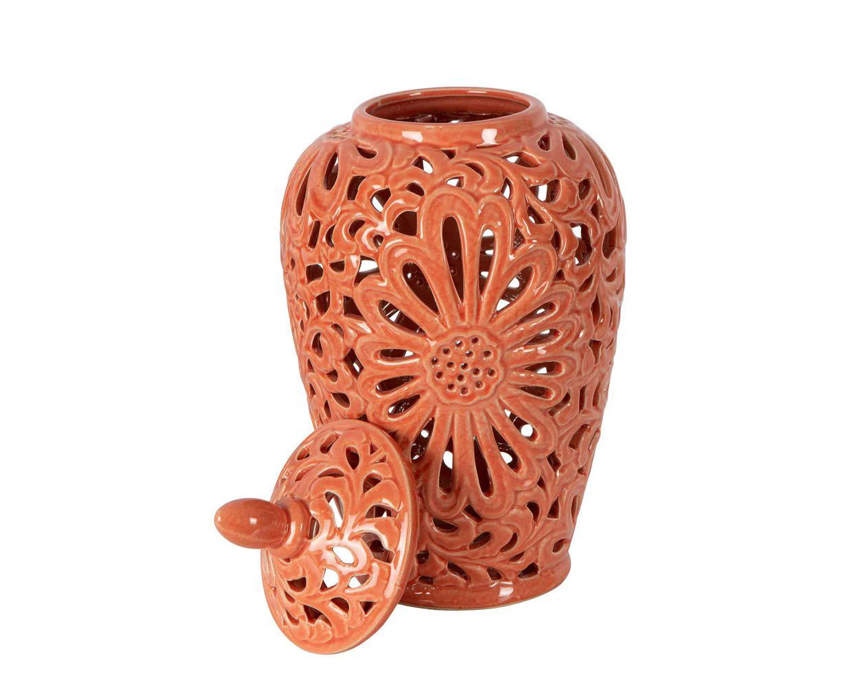 Belle Positano Ceramic Ginger Jar Storage w/ Lid Decor Small 36x19.5cm Orange