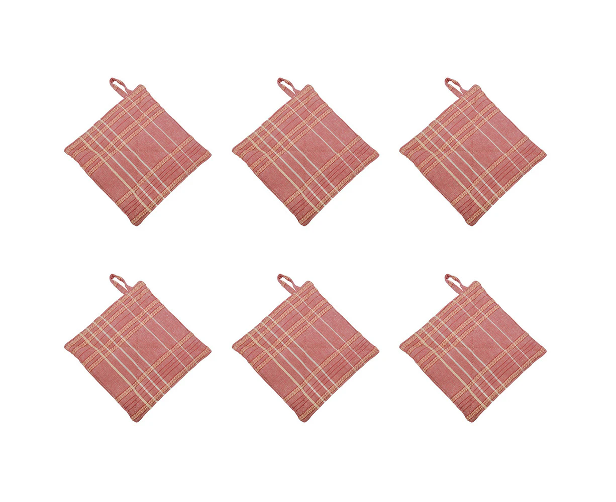 6x Belle Textured Check Kitchen Cotton Pot/Pan Holder/Trivet Mat 20cm Square Fig