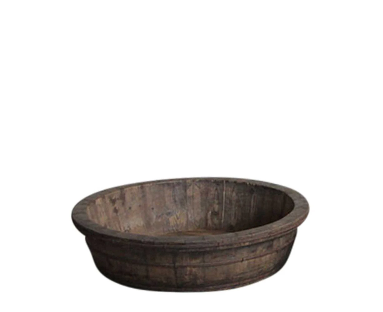 Belle Decorative Wooden Basin/Plant Holder Round 60x18cm Garden Decor Natural