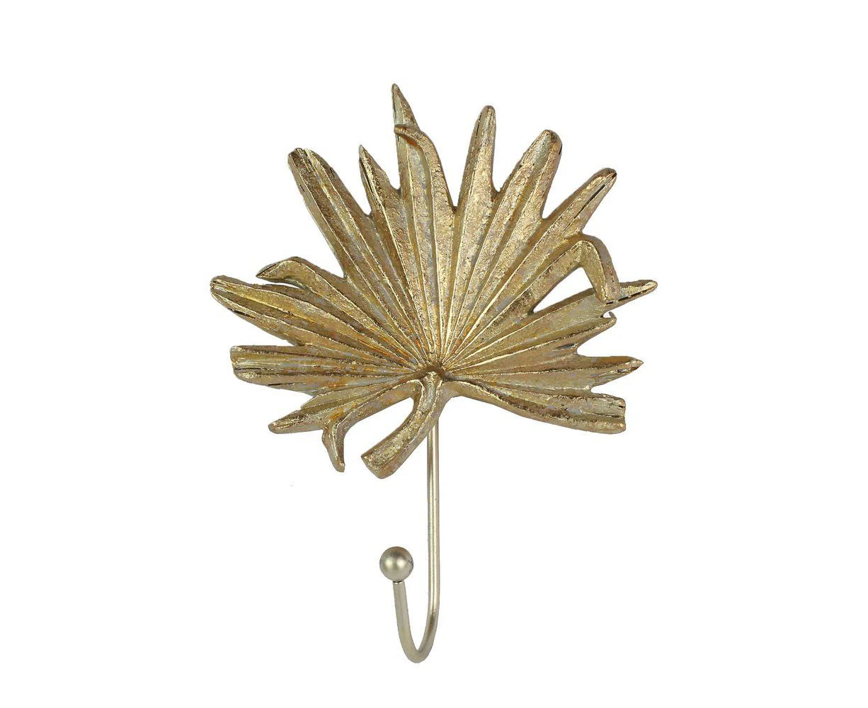 Belle Palm Leaf Polyresin Wall Hook Hanger Home Hanging Organisaer 18cm Gold