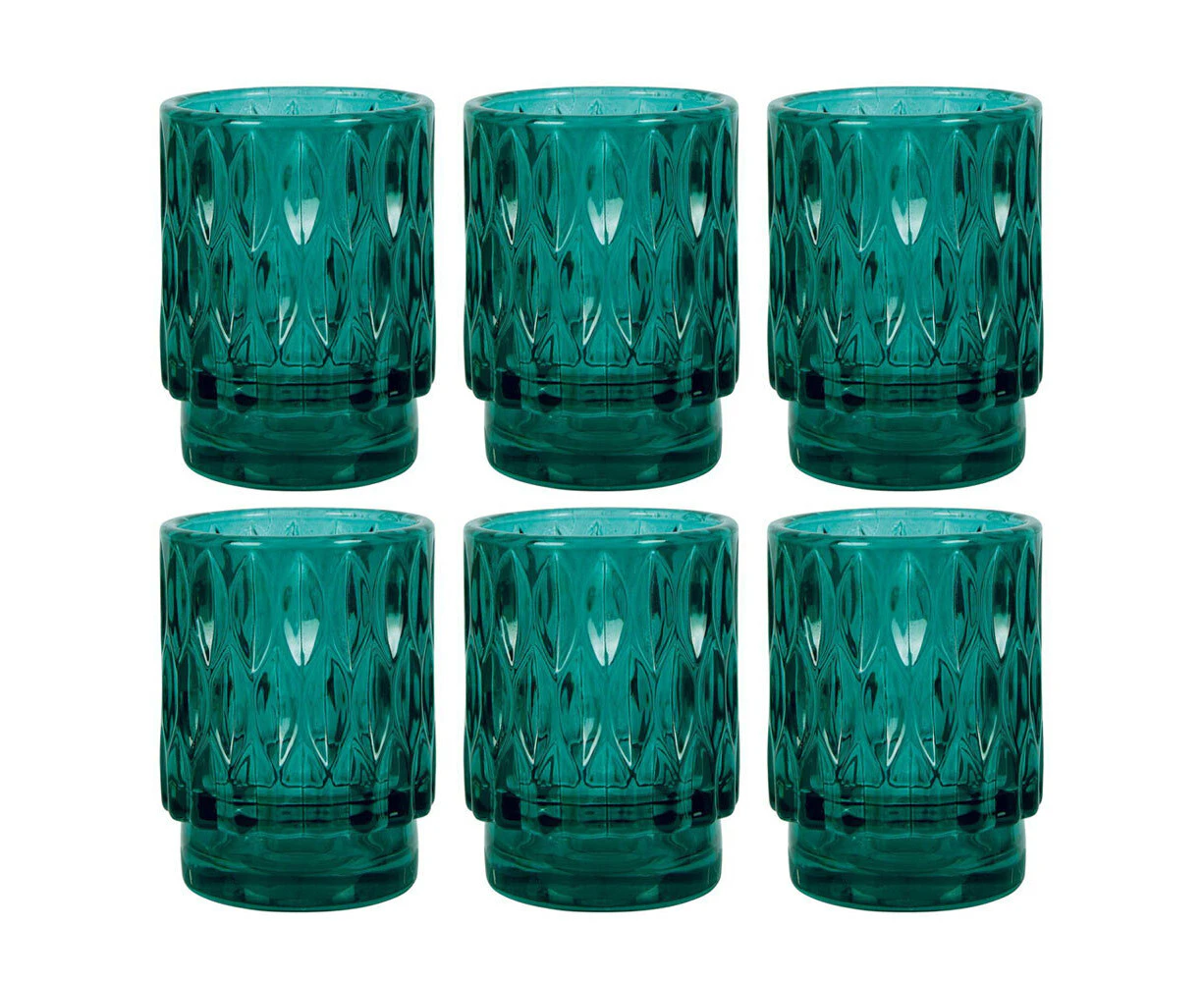 6x Belle Ashi Glass Tealight Candle Holder Storage Decor Large 13cm Indian Teal