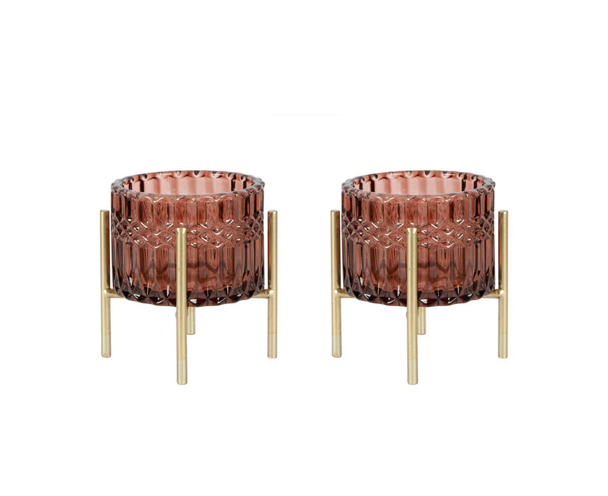 2x Belle Demi Glass Tealight Candle Holder Storage Decor Small 10.5cm Mulberry