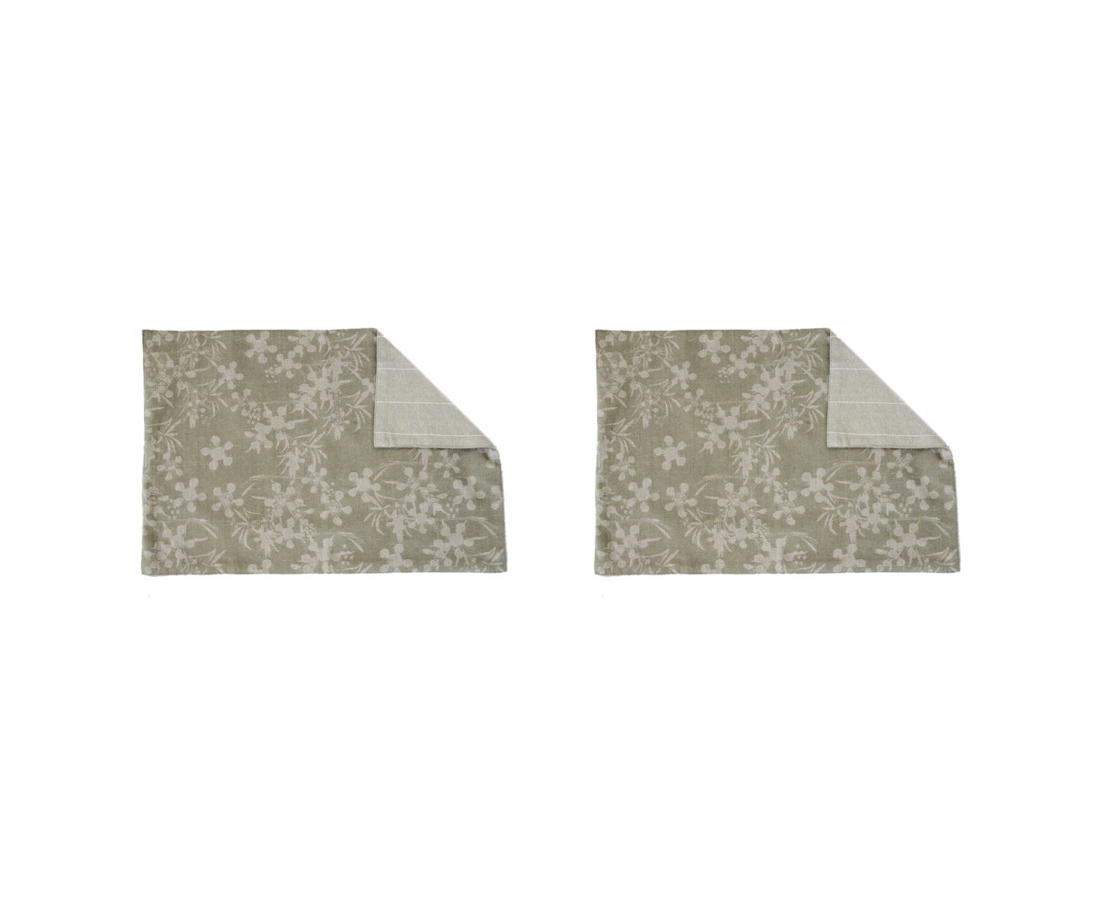 2x 4pc Belle Myrtle Chambray Placemat Set 48x33cm Rect Table Protector Mat Sage