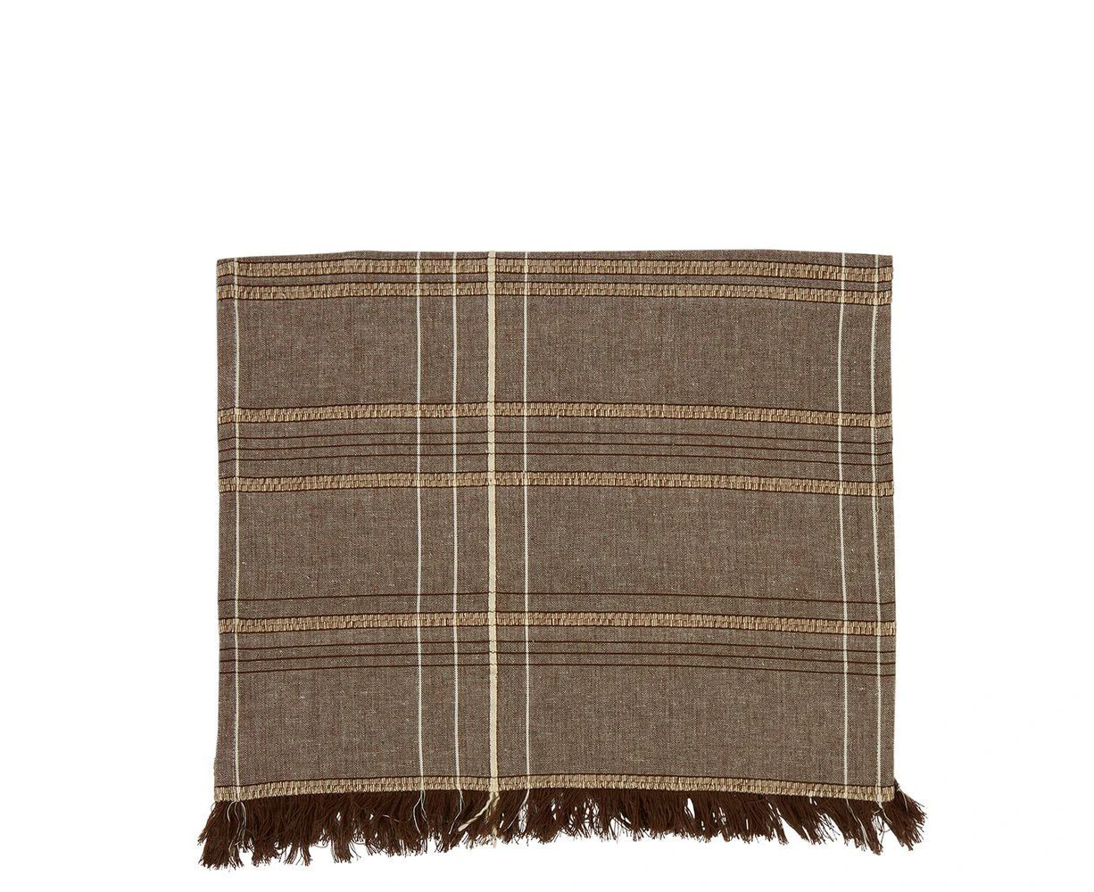 Belle Textured Check Cotton Table Runner 150x45cm Rectangle Decor Earth Brown