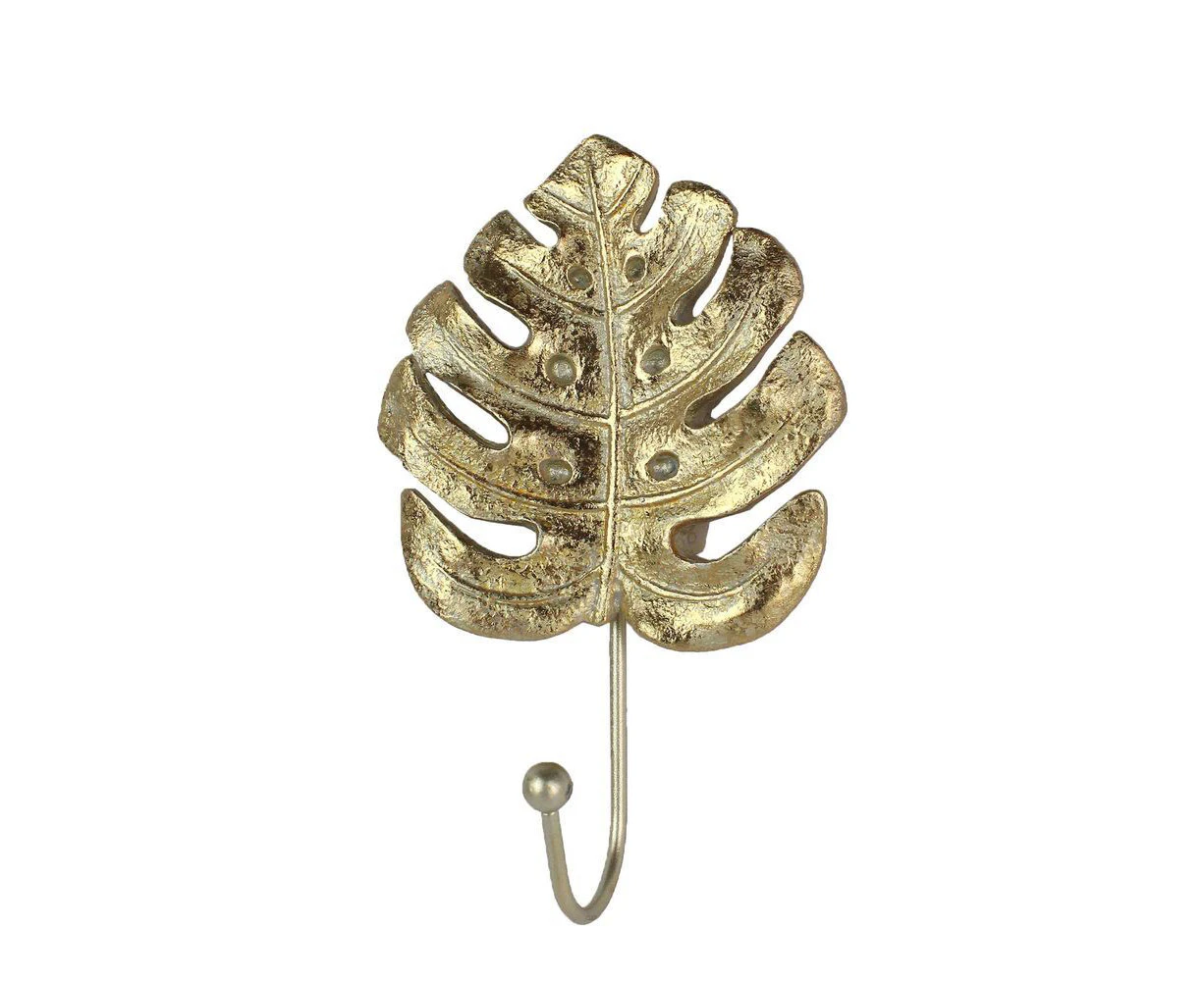 Belle Monstera Leaf Polyresin Wall Hook Hanger Home Hanging Organiser 17cm Gold