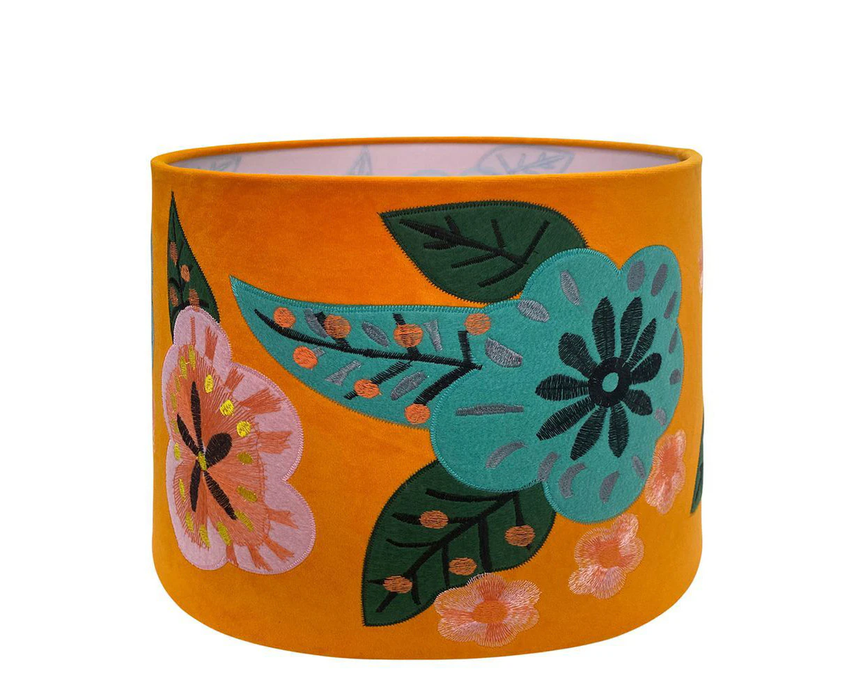 Belle Botanical Velvet Lamp Light Shade Cover 40x30cm Home Decor Round Tangerine