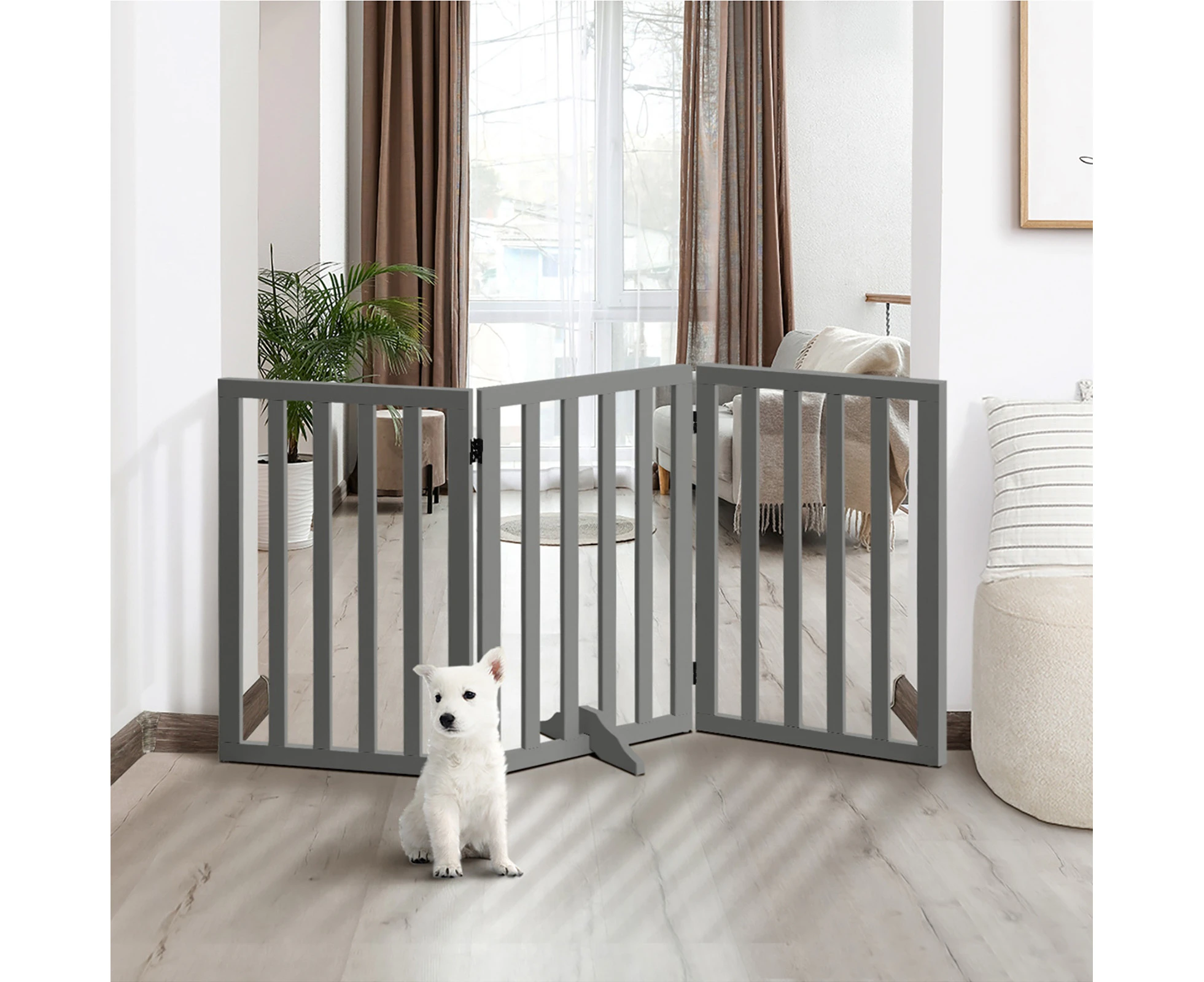 Alopet Wooden Pet Gate Dog Fence Grey Safety Stair Barrier Security Door 80cm