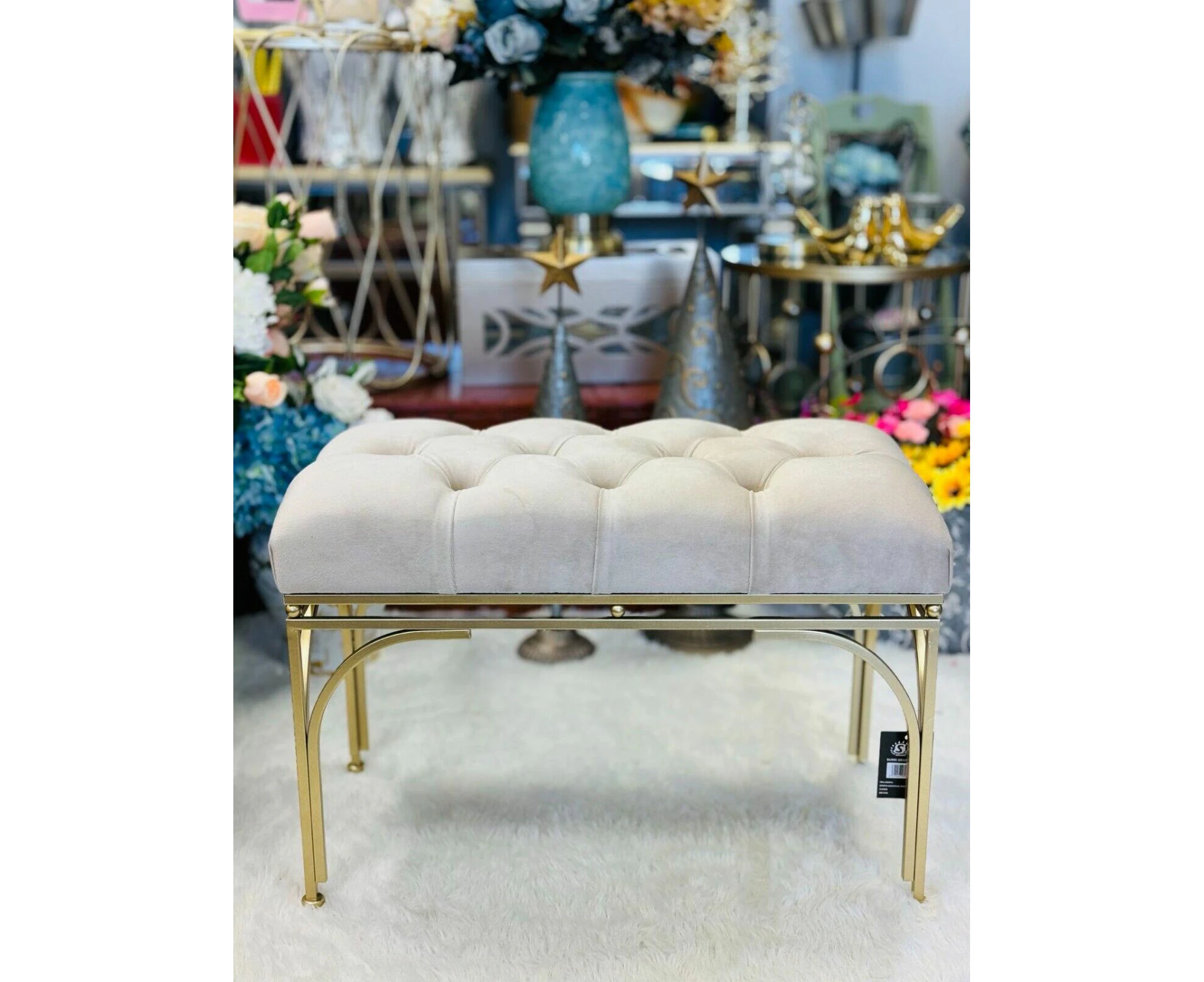 Handmade vanity stool with gold base- popular beige