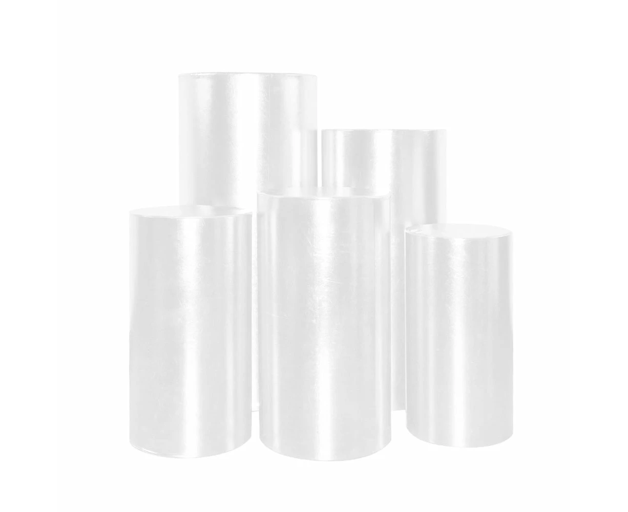 5Size Plinth Cover White Round Dessert Table Display Stand Elastic Cloth For Cylinder Pedestal Cake Wedding Flower Ceremony Photo Backdrop Event Decor