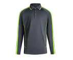 Active Polo Shirts Contrast Panel Best Cool Dry Fabric Air Mesh Long Sleeve - Charcoal Lime