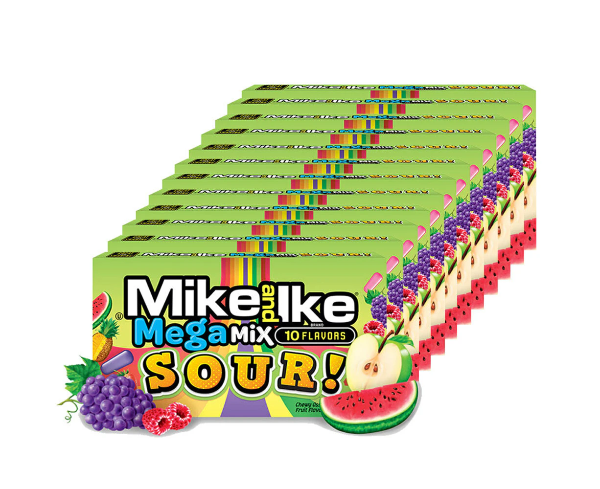 12x Mike & Ike 141g Mega Mix 10 Sour Fruit Flavoured Confectionery Chewy Candy