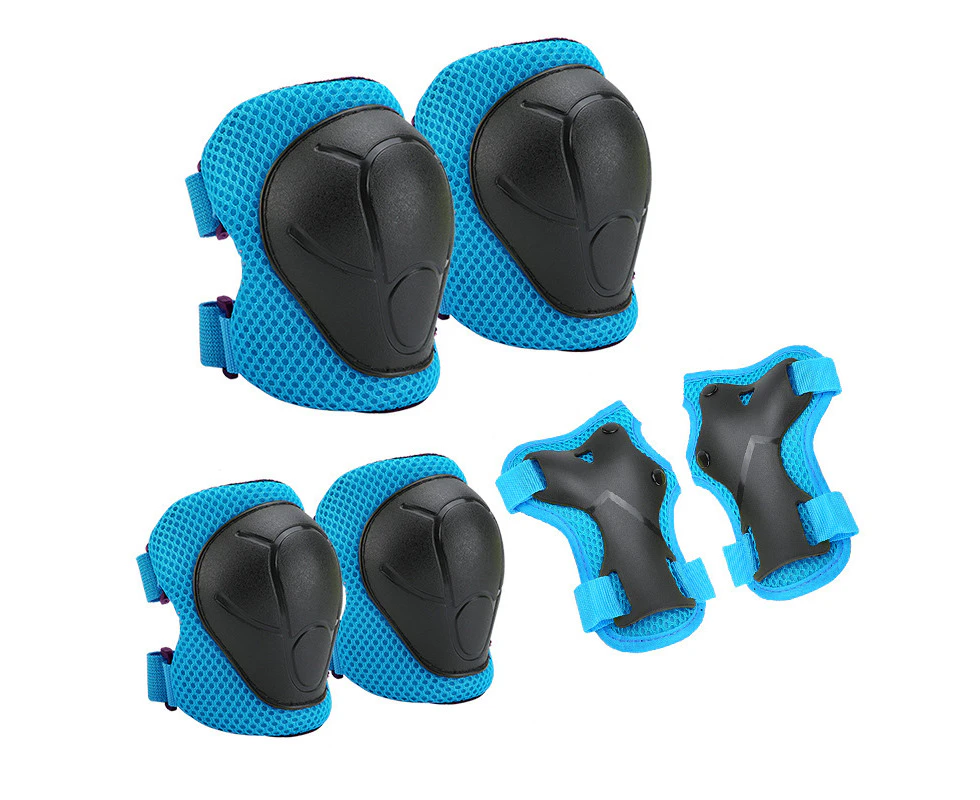 6 in 1 Kids Protective Gear Set Kids Knee Pads Wrist Guards Elbow Pads-Blue