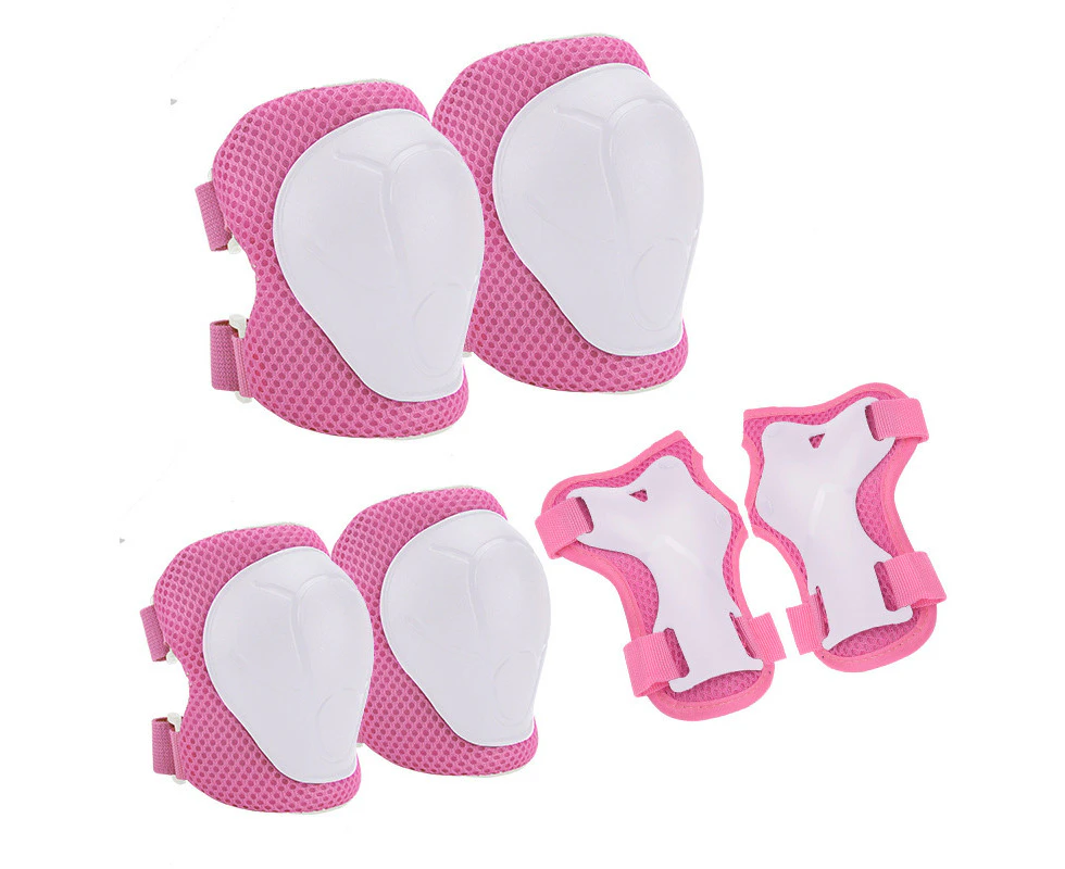 6 in 1 Kids Protective Gear Set Kids Knee Pads Wrist Guards Elbow Pads-Pink