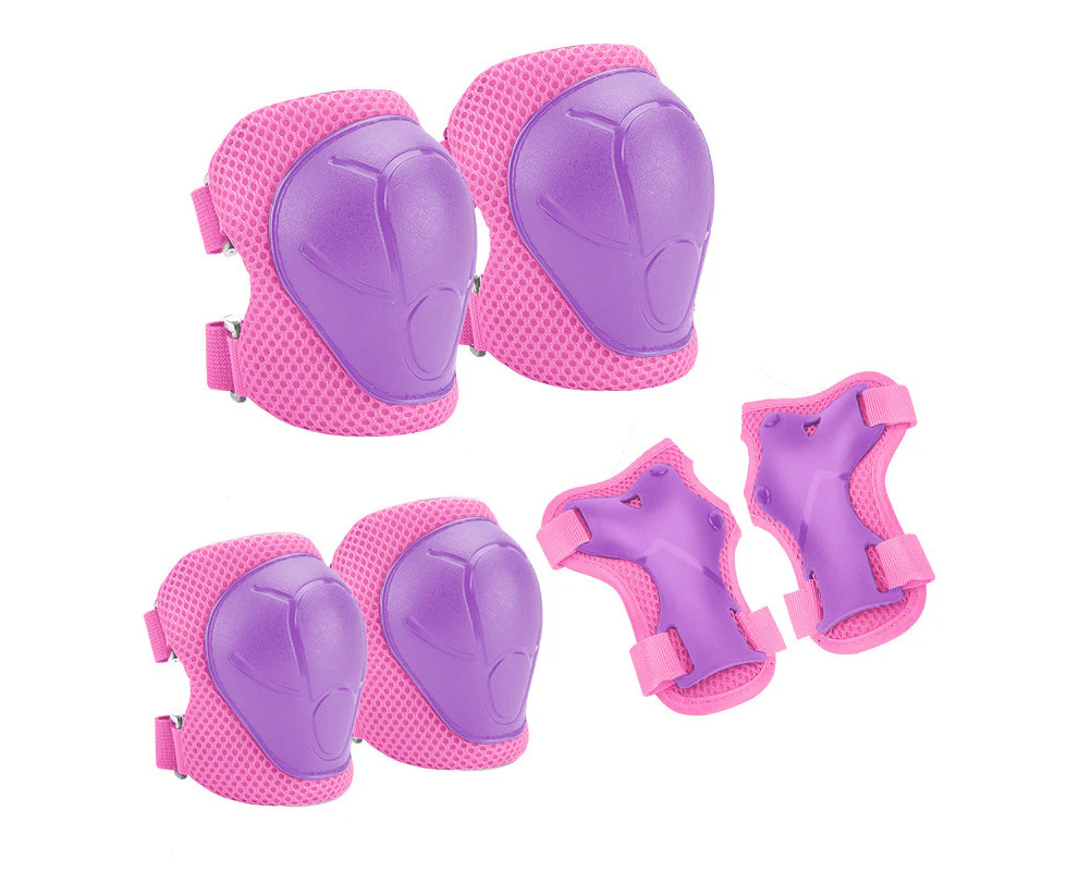 6 in 1 Kids Protective Gear Set Kids Knee Pads Wrist Guards Elbow Pads-PurplePink