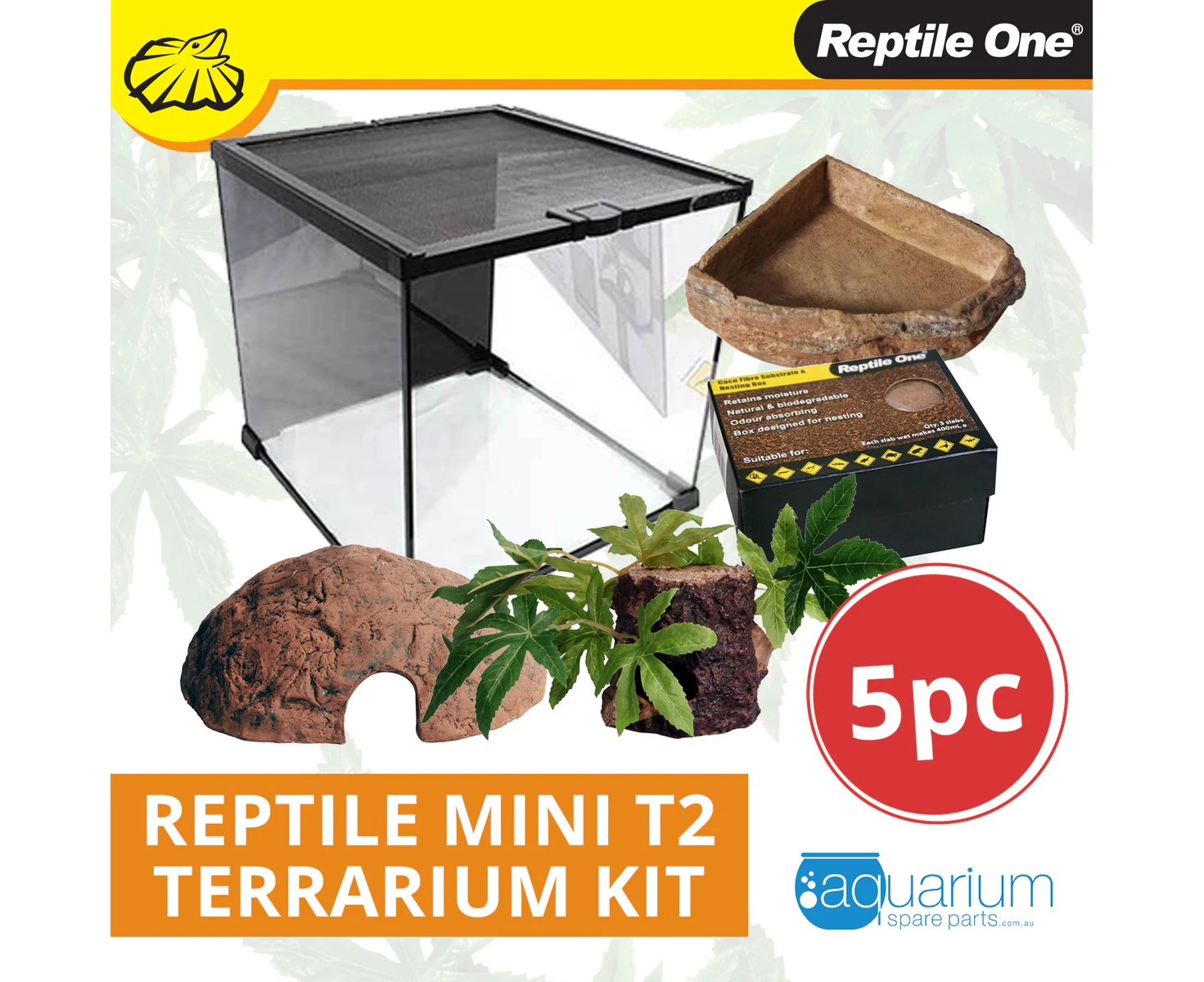 Reptile One Mini T2 Glass Terrarium Kit - 5 Pieces (46192-KIT)