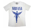 Nirvana | Official Band Ladies T-Shirt | Angelic Blue Mono white