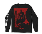 DC Comics Unisex Long Sleeved T-Shirt: The Batman Red Car & Figure (Back & Sleeve Print)