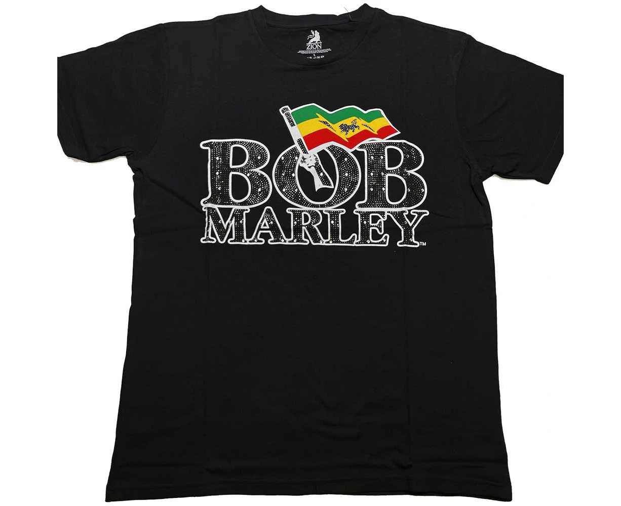 Bob Marley | Official Band T-Shirt | Flag Logo (Diamante)