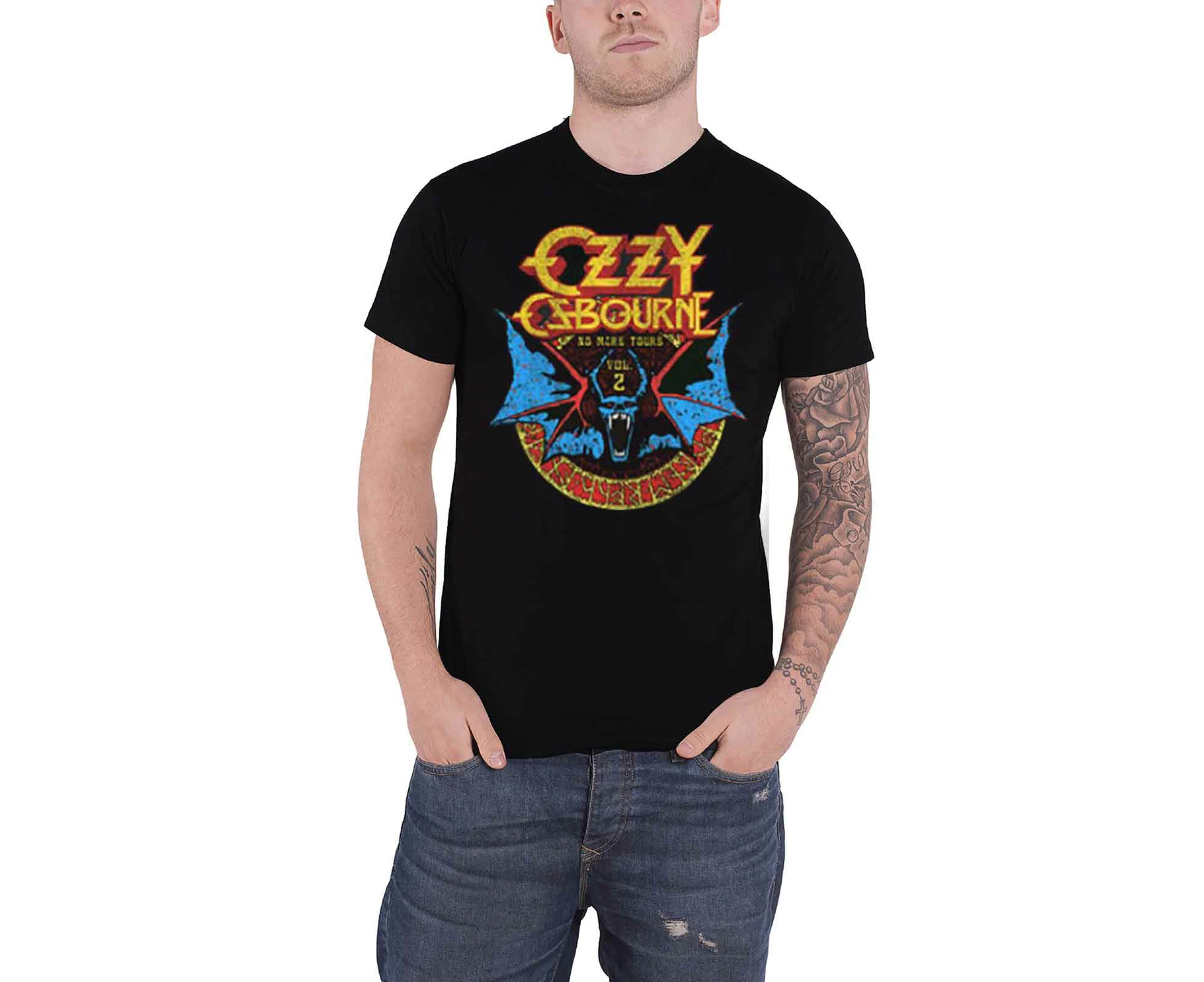 Ozzy Osbourne T Shirt No More Tours 2019 Bat Circle Logo  Official Mens - Black