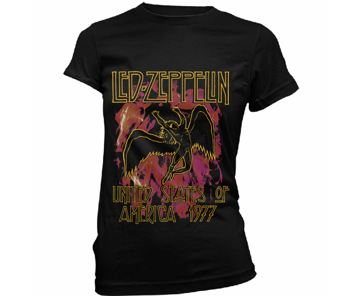 Led Zeppelin T Shirt  Flames Band Logo  Official Womens Skinny Fit - Black