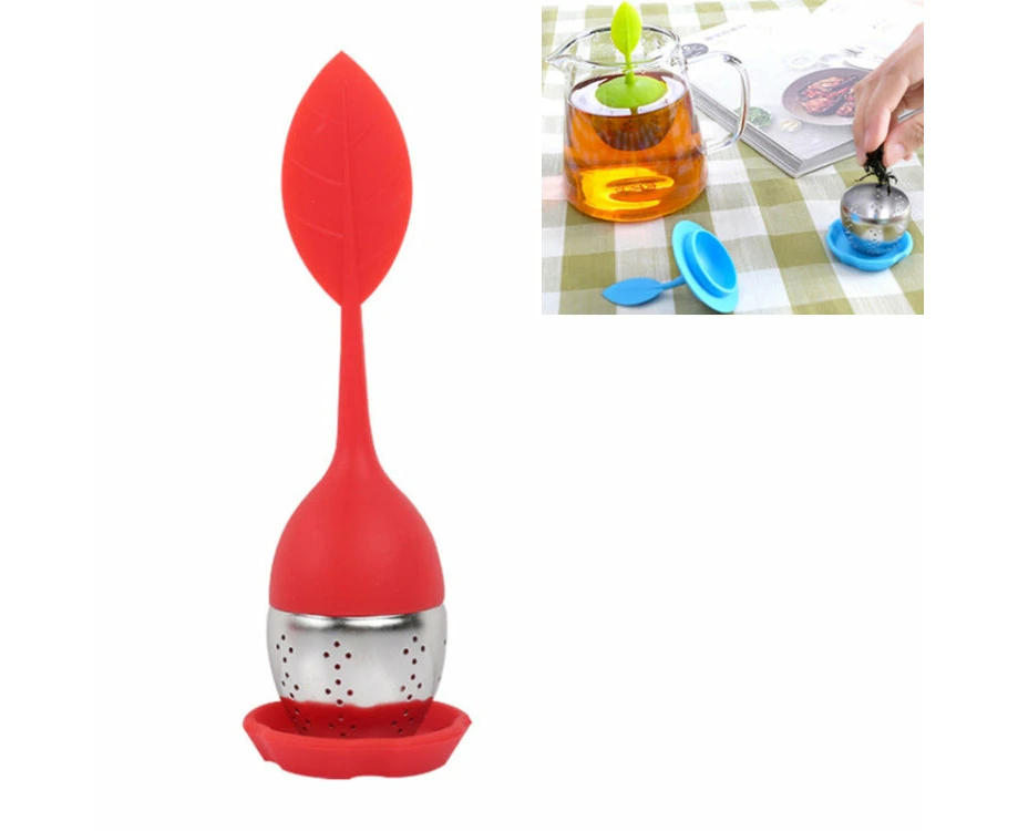 Stainless Steel Leaf Shape Silicone Tea Strainers - Red