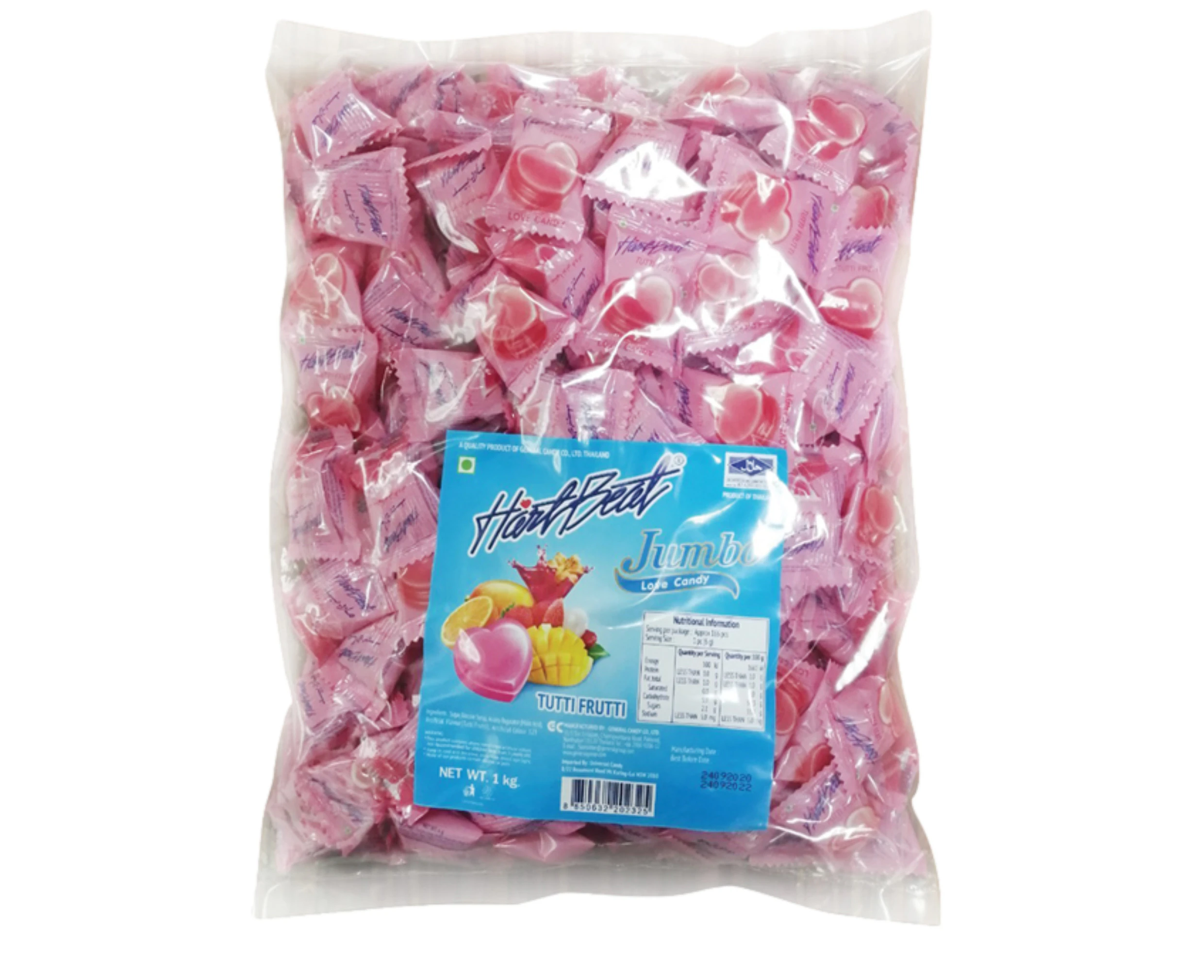 Heart Beat Tutti Frutti 6g Jumbo Love Candy 166 Piece Pack (1kg)