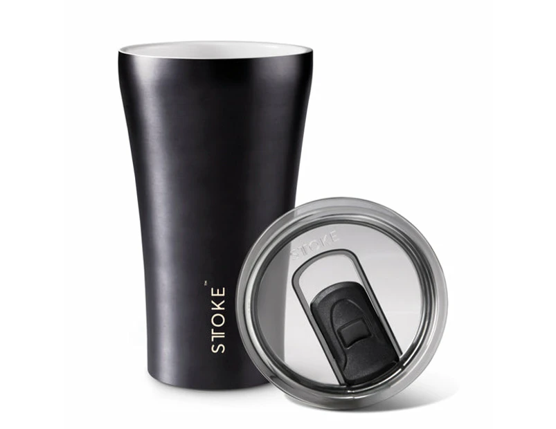 Sttoke Ceramic Reusable Coffee Cup 12oz Gunmetal Grey