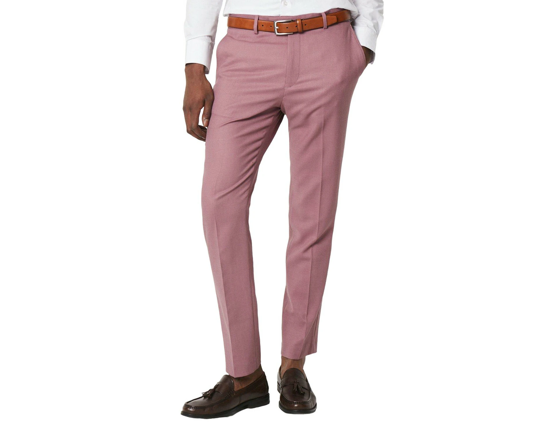 Burton Mens Textured Slim Tailored Suit Trousers (Rose) - BW1515