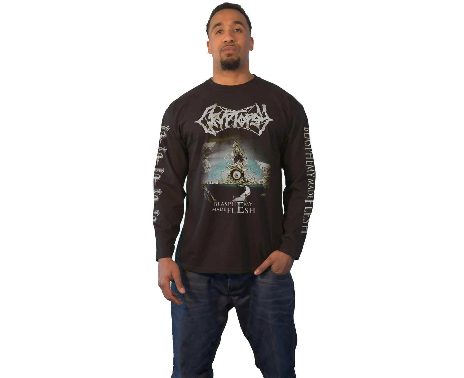 Cryptopsy T Shirt Blasphemy Made Flesh  Official Mens  Long Sleeve