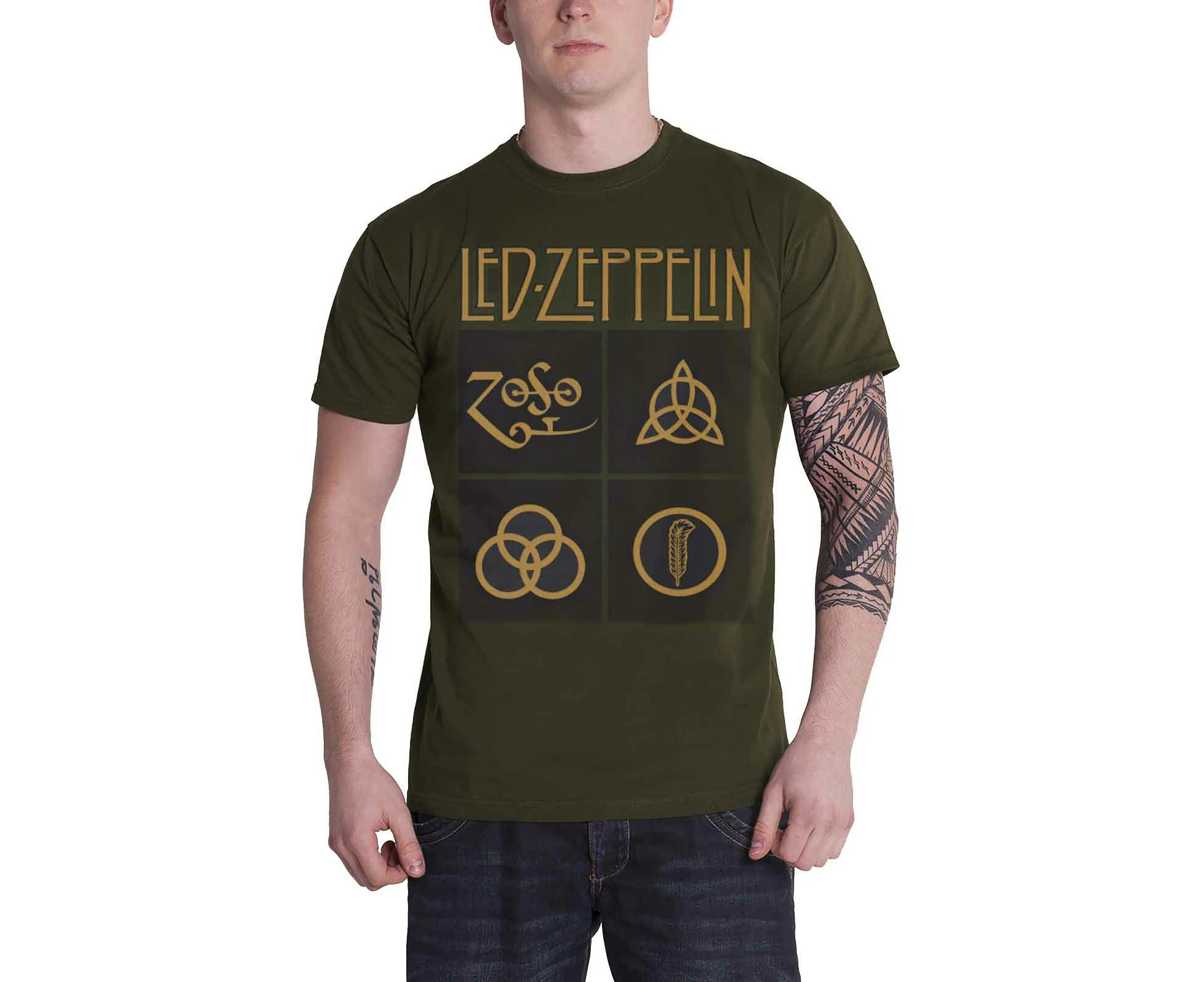 Led Zeppelin T Shirt Gold Symbols In  Squares  Official Mens