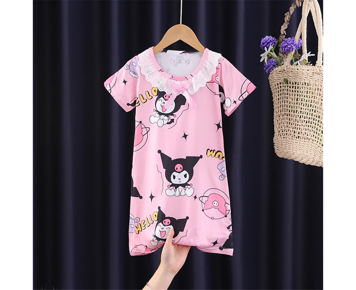 Kids Girls Cartoon Kawaii Kuromi Hello Kitty Printing Short Sleeve Summer T-Shirt Dress Sundress