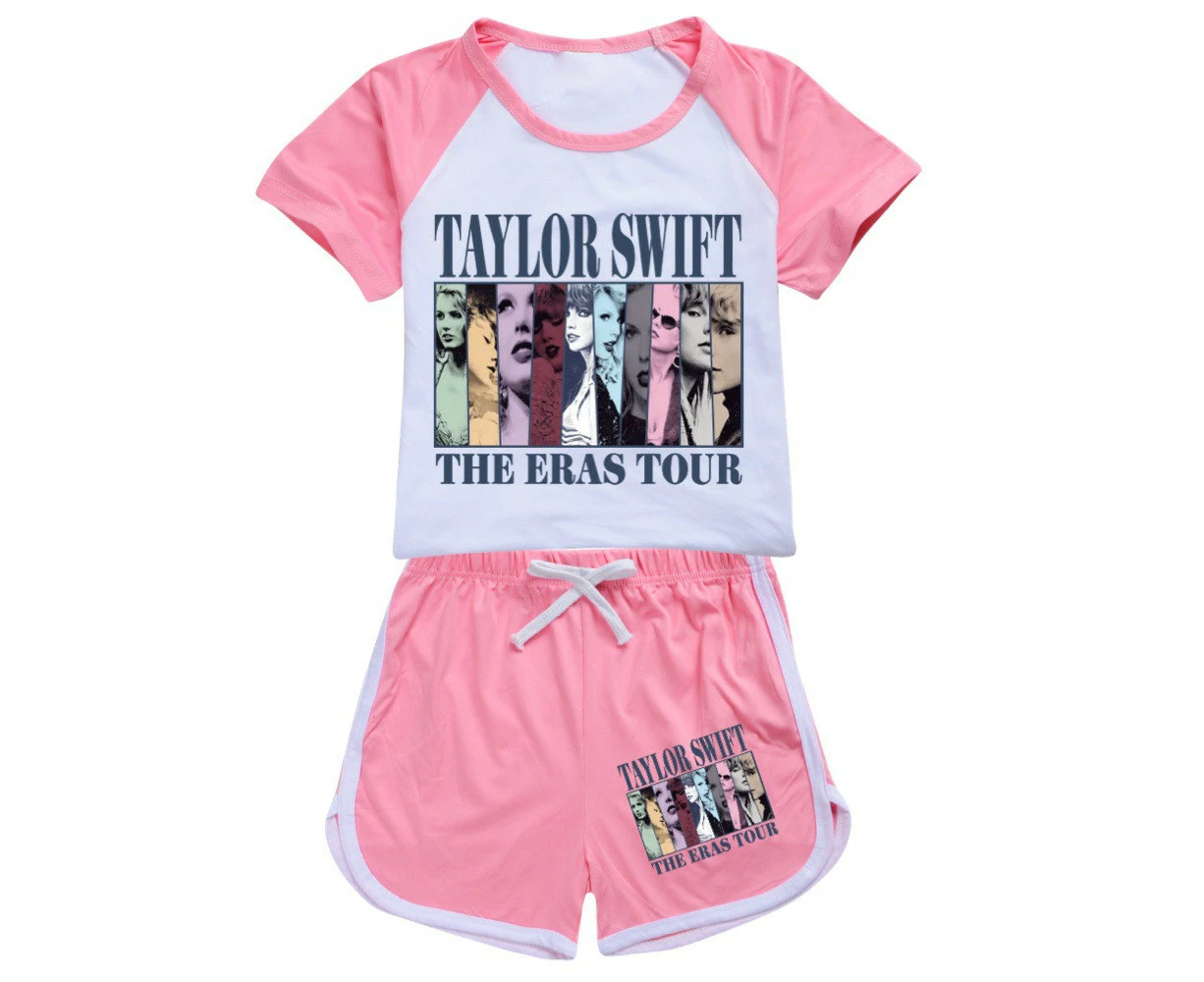 Kids Girls Taylor's Swiftie Print Summer Raglan Short Sleeve T-Shirt & Shorts Tracksuit Set Sportswear