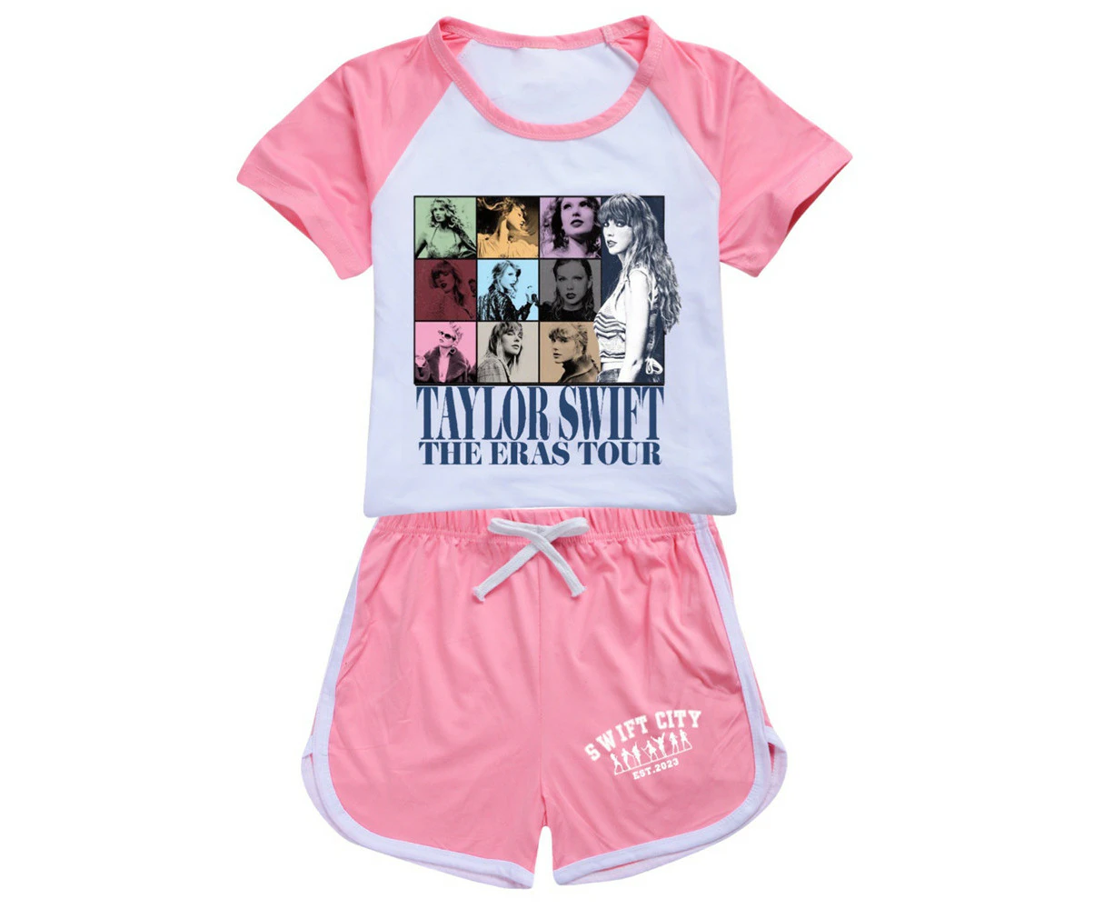 Children Teen Girls Music Fan Swiftie Raglan Sleeve T-Shirt Top with Shorts Tracksuit Set Outfit