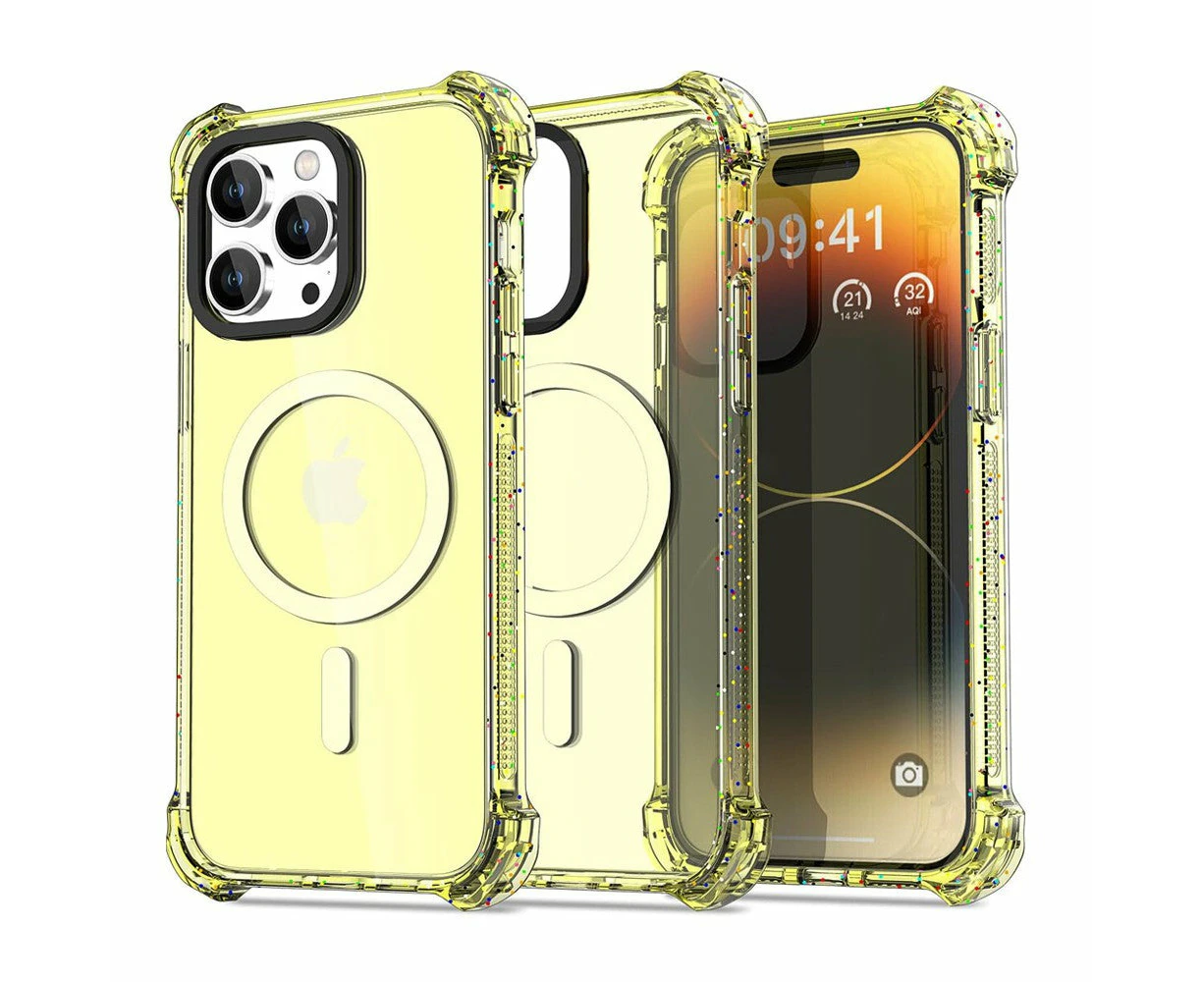 Bounce Impact Clear Shockproof Magnetic Cover Case - Clear Yellow, iPhone 15 Pro