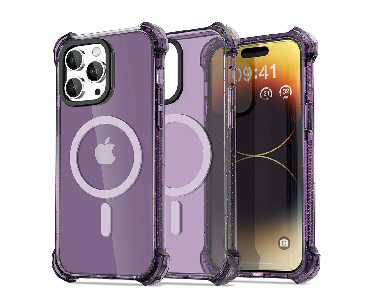 Bounce Impact Clear Shockproof Magnetic Cover Case - Clear Purple, iPhone 15 Pro Max