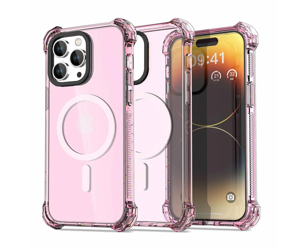 Bounce Impact Clear Shockproof Magnetic Cover Case - Clear Pink, iPhone 15 Pro Max