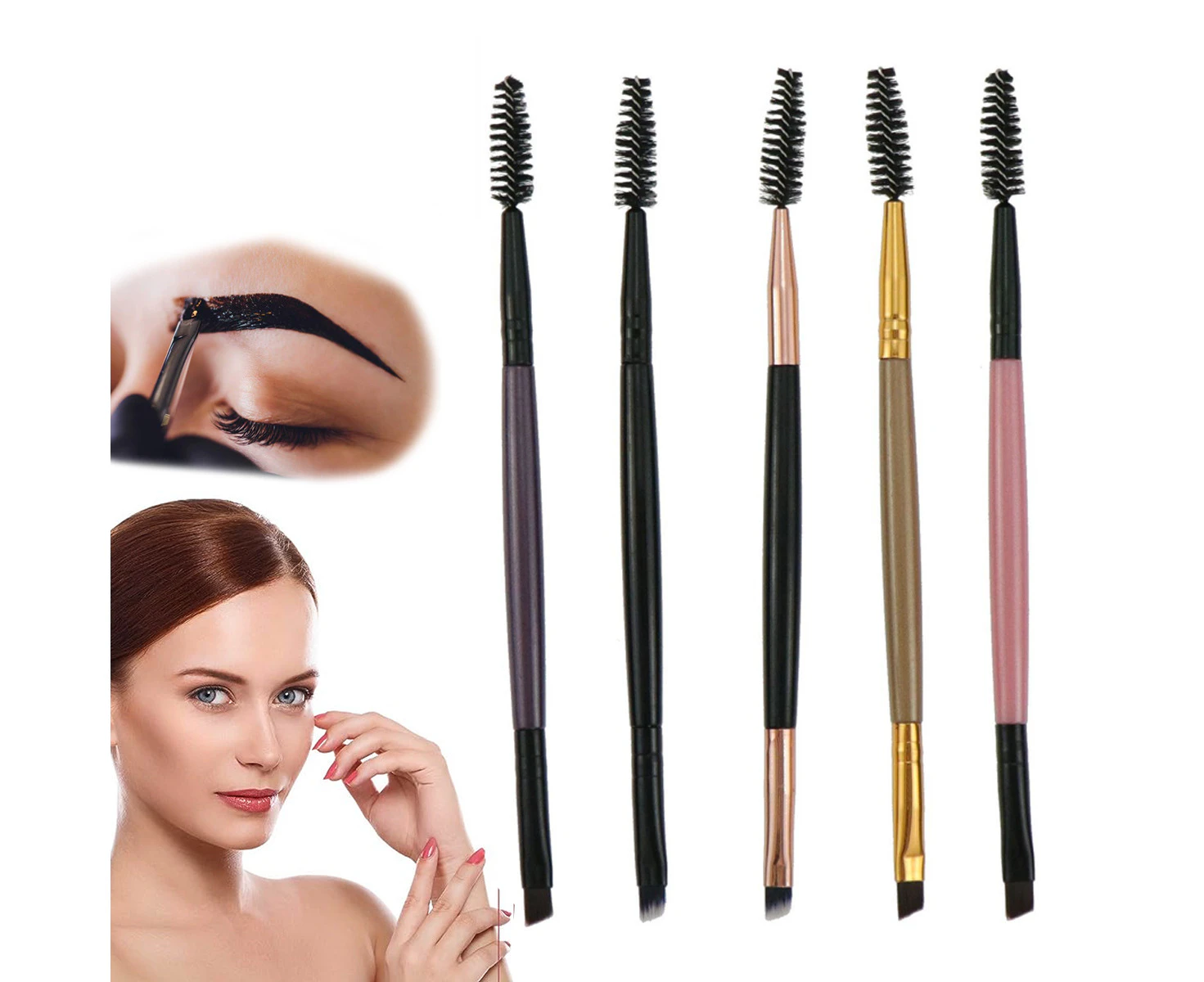 Eyebrow Brush Set, Double-Ended Angled Eye Brow Brush and Spoolie Brush, Makeup Brush, High Elasticity Bristles 5 packs