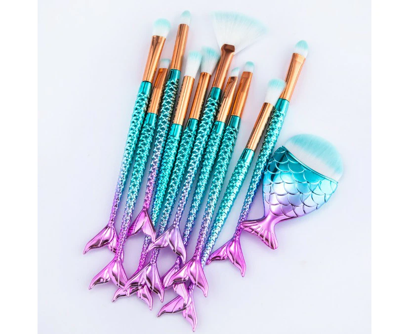 11pcs Makeup Brushes Set 3d Mermaid Make Up Foundation Eyeshadow Eyebrow Eyeliner Blush Cosmetic Powder Concealer Brushes Tools Kits Professional