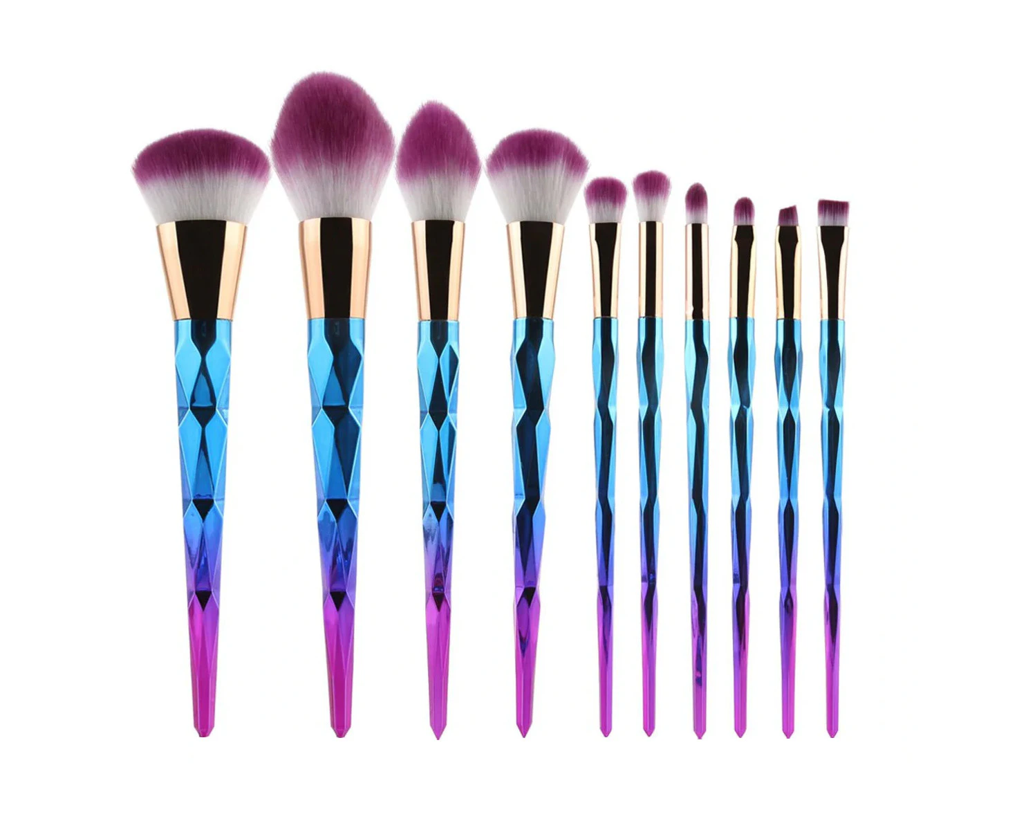 10 Pack Diamond Makeup Brush Set Professional Foundation Blending Brush Eye Face Liquid Powder Cream Cosmetics Brushes