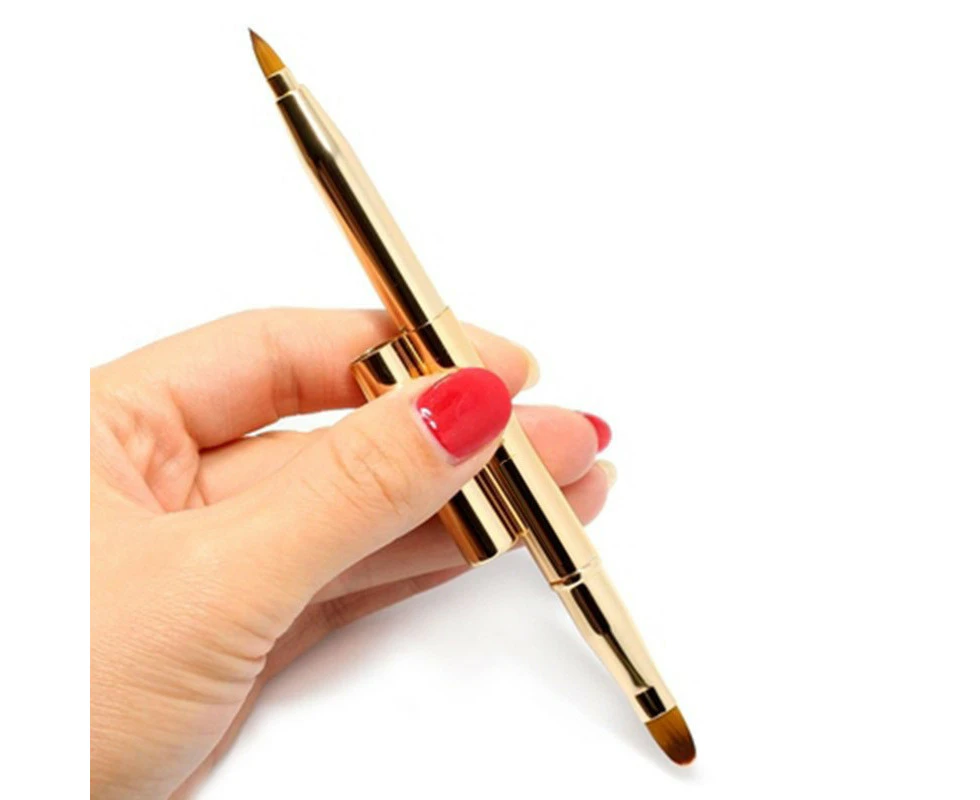 Portable Cover Metal Retractable Double-ended Lip Brush Concealer Lipstick Brush