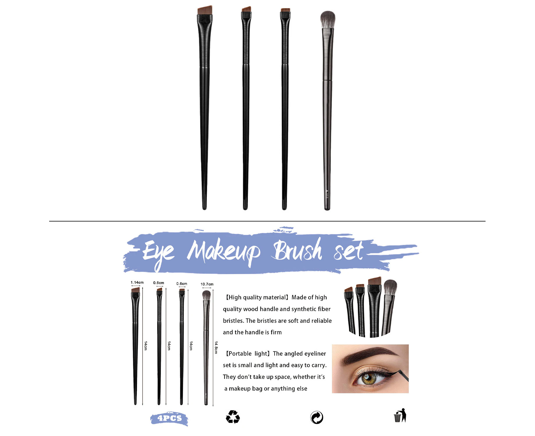 Precision Eyeliner Brush Kit: Thin Flat & Angled Brushes for Eyeshadow, Eyebrow, and Cosmetics