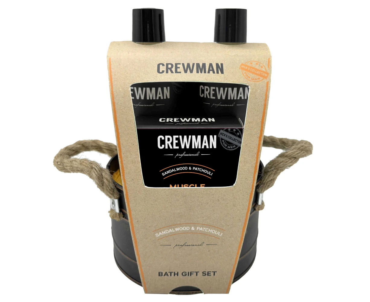 Crewman 4 Piece Tin Gift Set With Body Wash Muscle Soak Sponge 2 In 1 Shampoo