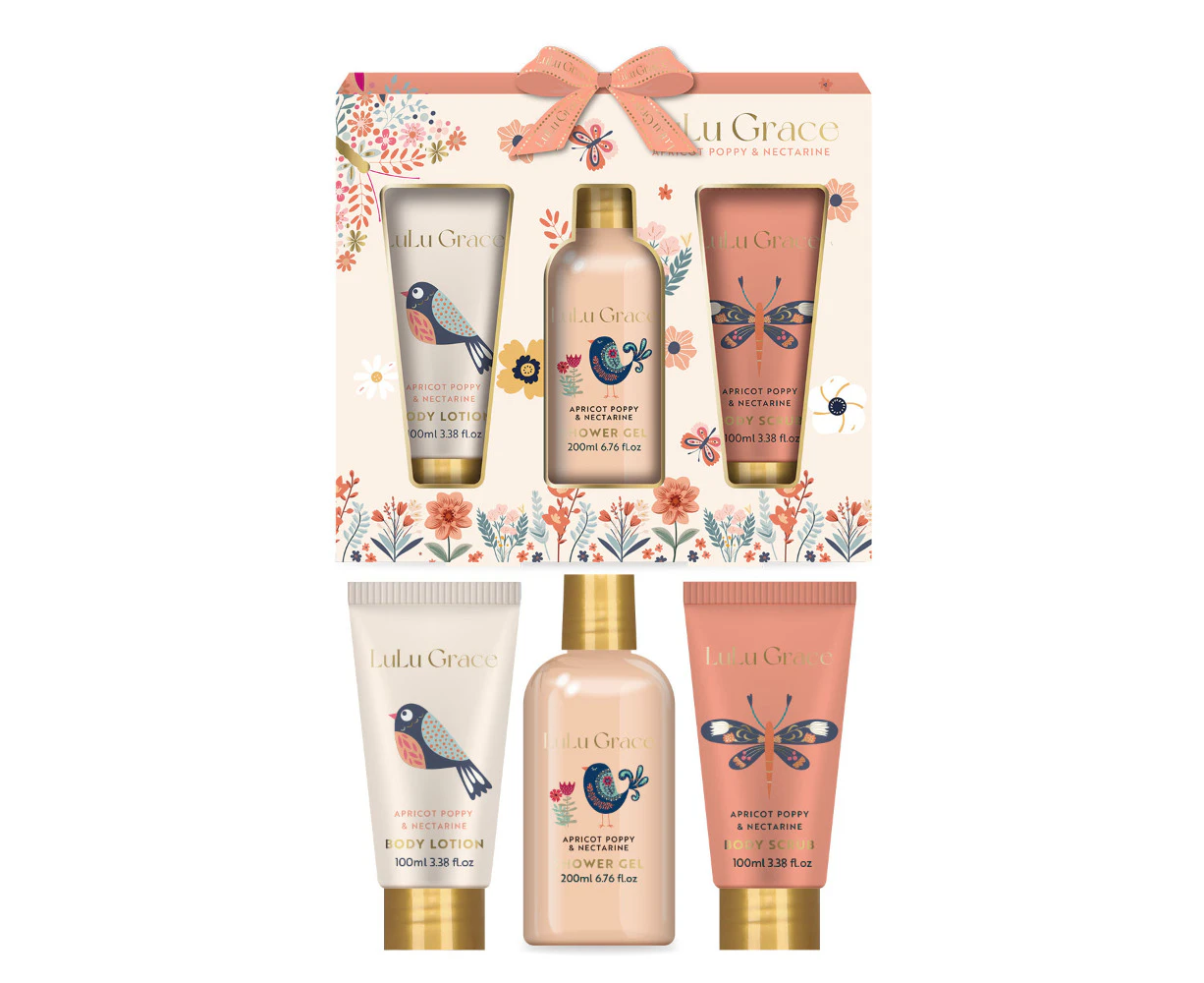 Lulu Grace 3 Piece Luxury Bath Gift Set Apricot Poppy And Nectarine Design