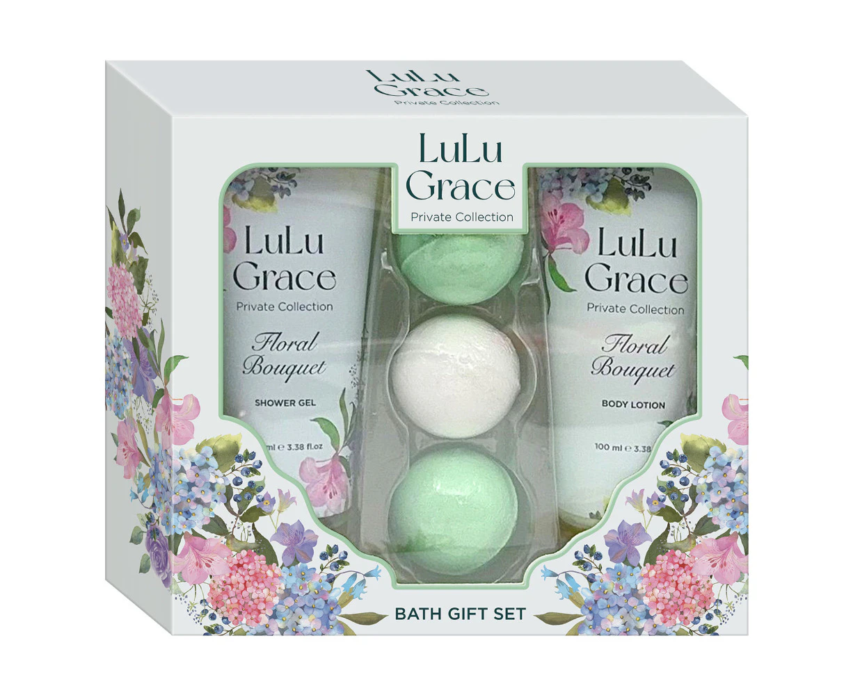 Lulu Grace Luxury Gift Set Floral Bouquet Shower Gel Body Lotion 3 x Bath Fizzer