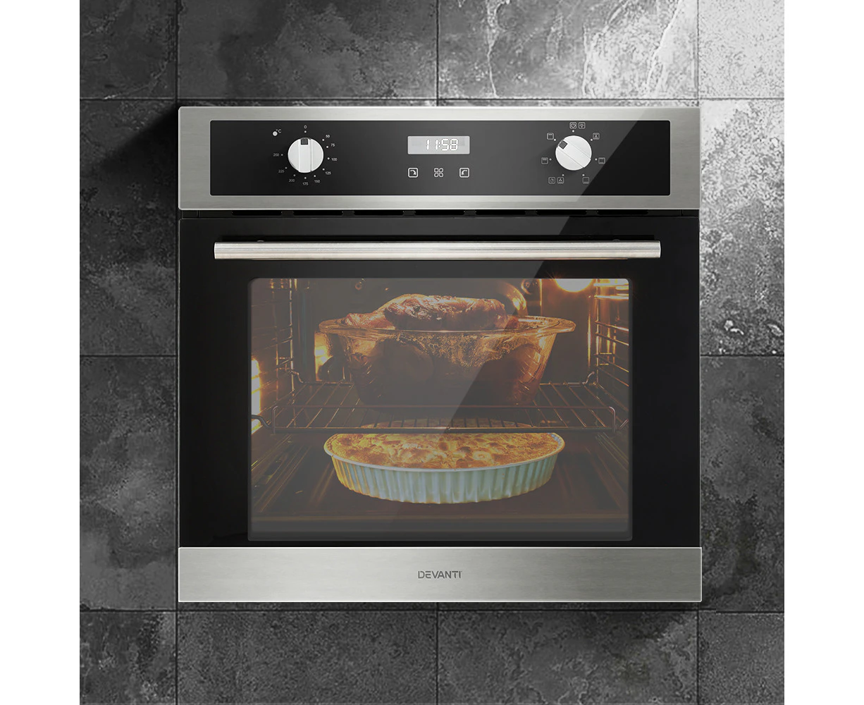 Devanti Electric Built In Wall Oven 80L Convection Grill Ovens Stainless Steel