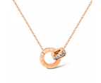 Double Ring Pendant Necklace,Dainty Chain Necklaces For Women-Gold