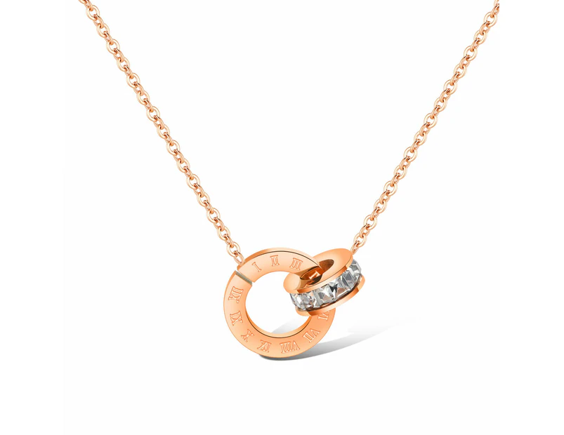 Double Ring Pendant Necklace,Dainty Chain Necklaces For Women-Gold