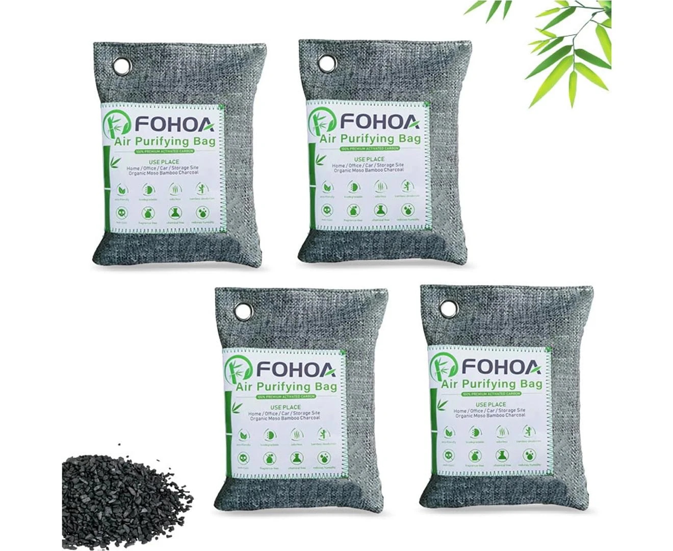 Dehumidifier Natural Air Purifying Bamboo Charcoal Bags Multiple Use for Home 200g/pack* 4 Pack