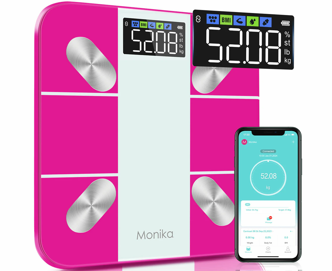 Monika Smart Scale Digital Bathroom Scale for Body Weight Fat Muscle Mass Bluetooth Accurate Weight Scale with Smartphone App