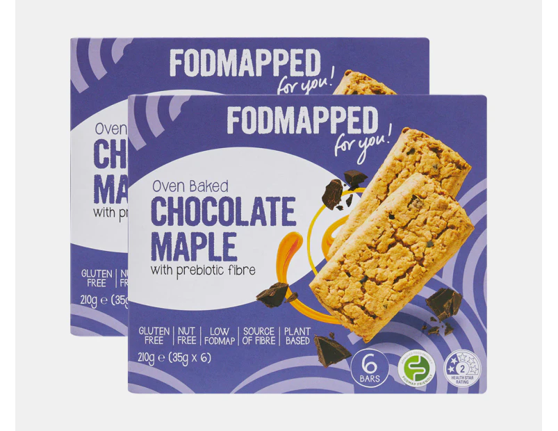 2 x 6pk Fodmapped Oven Baked Bars Chocolate Maple 210g